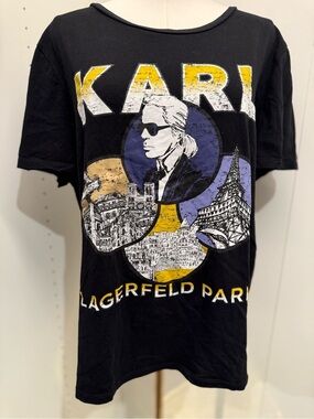 Karl Lagerfeld Black Graphic Tee with Yellow and Purple Accents